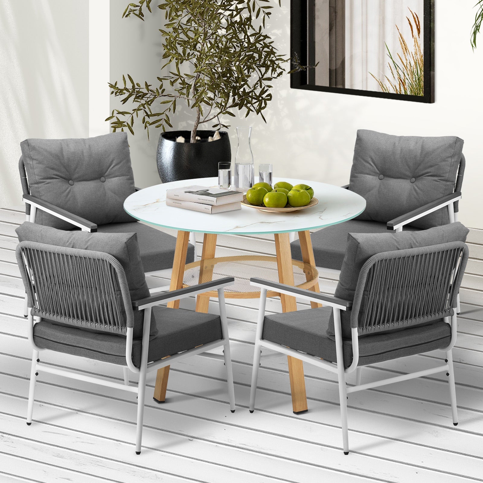 Livsip Outdoor Patio Setting 5PCS Furniture Dining Set Table with Storage Shelf - Sunyee