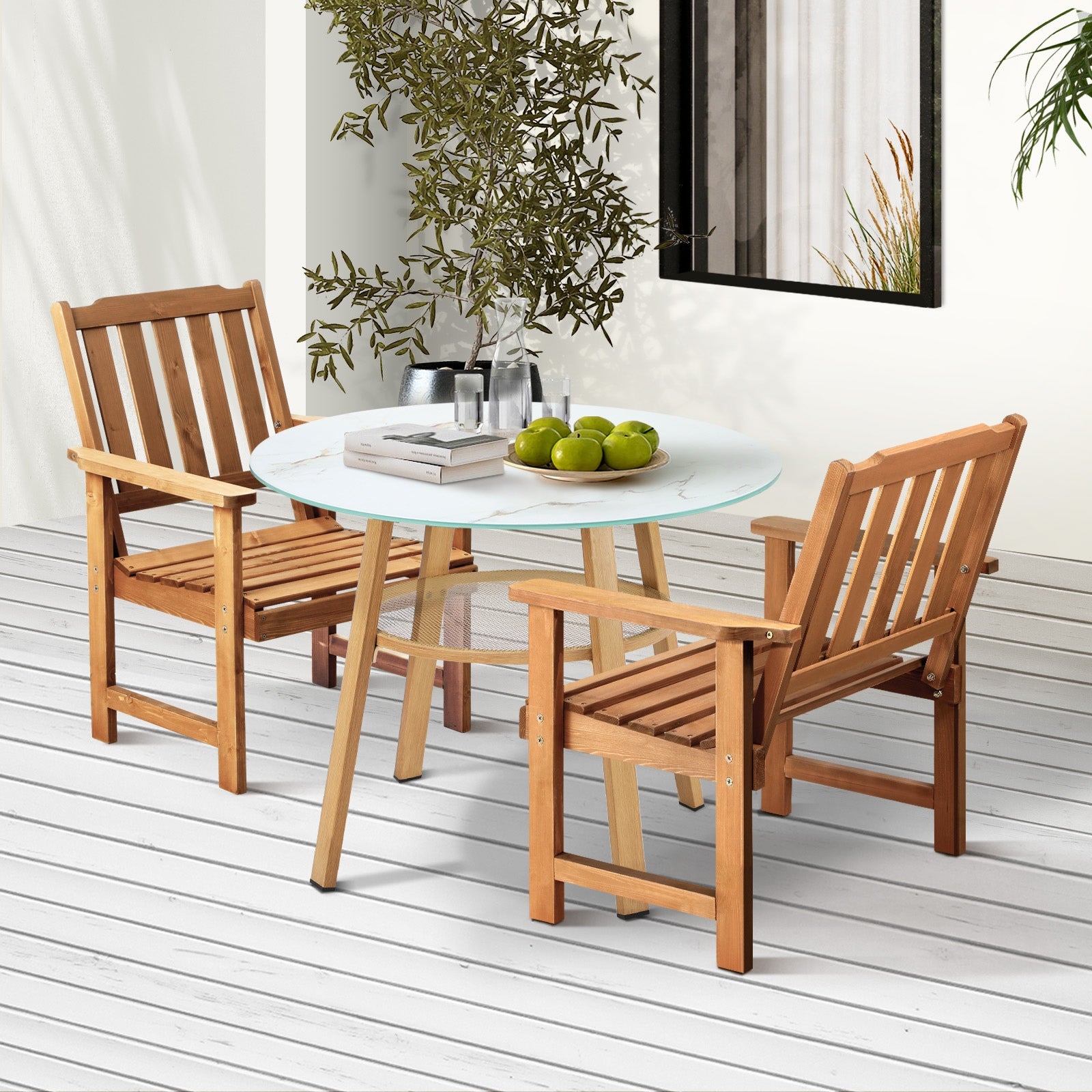 Livsip 3PC Outdoor Furniture Dining Setting Patio Set Solid Wood Chair and Table - Sunyee