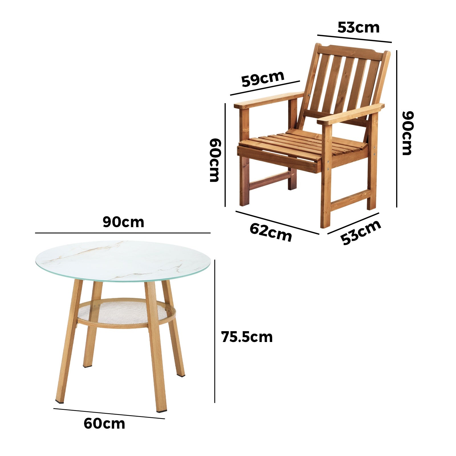 Livsip 3PC Outdoor Furniture Dining Setting Patio Set Solid Wood Chair and Table - Sunyee