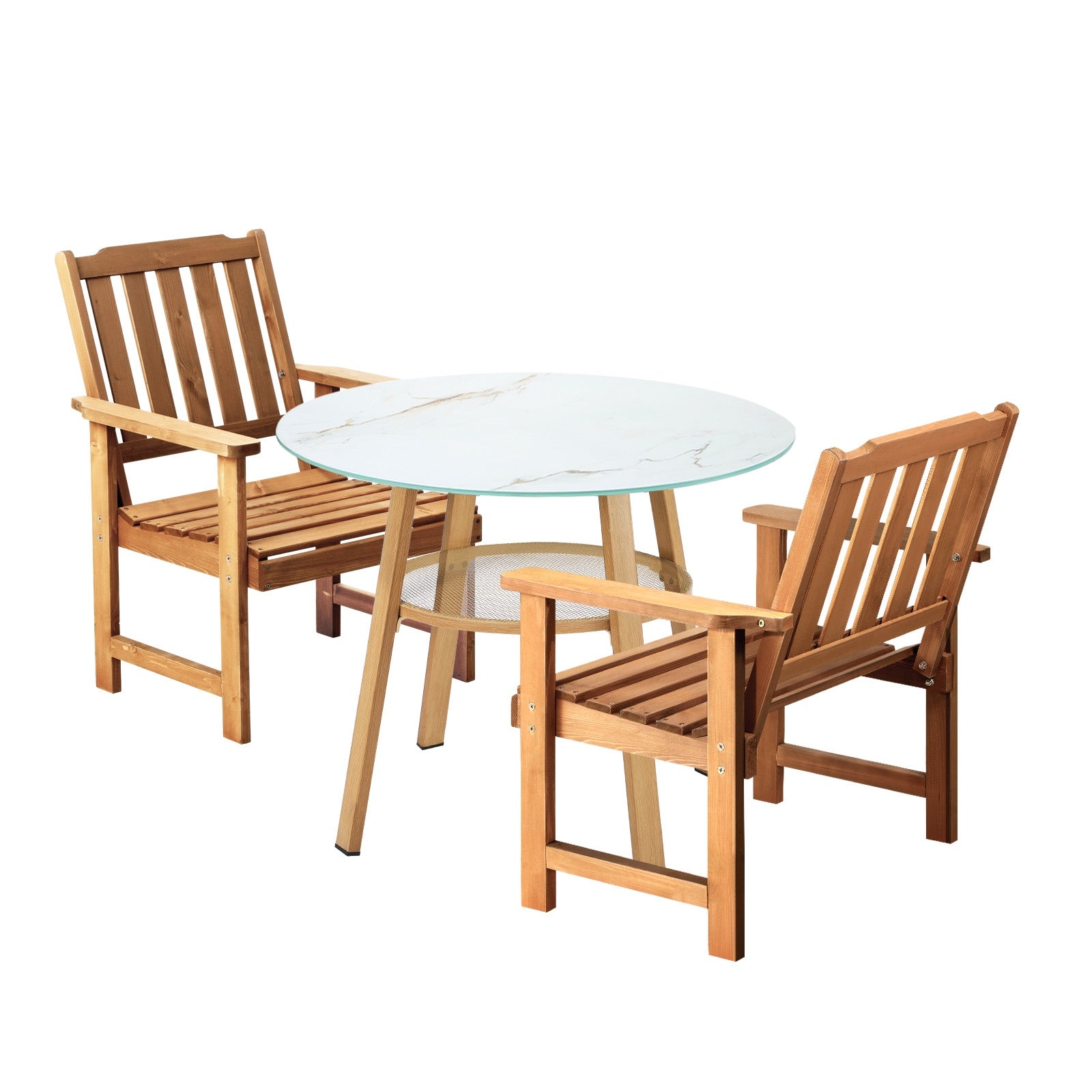 Livsip 3PC Outdoor Furniture Dining Setting Patio Set Solid Wood Chair and Table - Sunyee