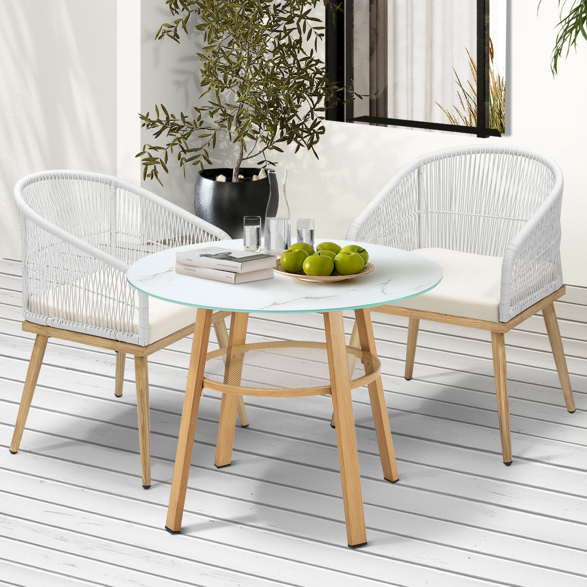 Livsip Outdoor Dining Set Table Lounge Chairs Patio Furniture Setting 3 Piece - Sunyee