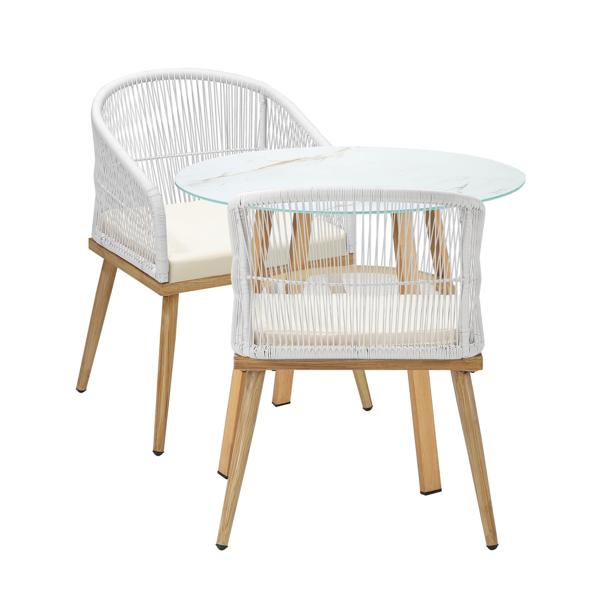 Livsip Outdoor Dining Set Table Lounge Chairs Patio Furniture Setting 3 Piece - Sunyee