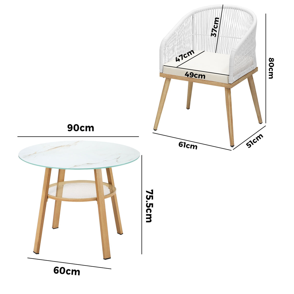 Livsip Outdoor Dining Set Table Lounge Chairs Patio Furniture Setting 3 Piece - Sunyee