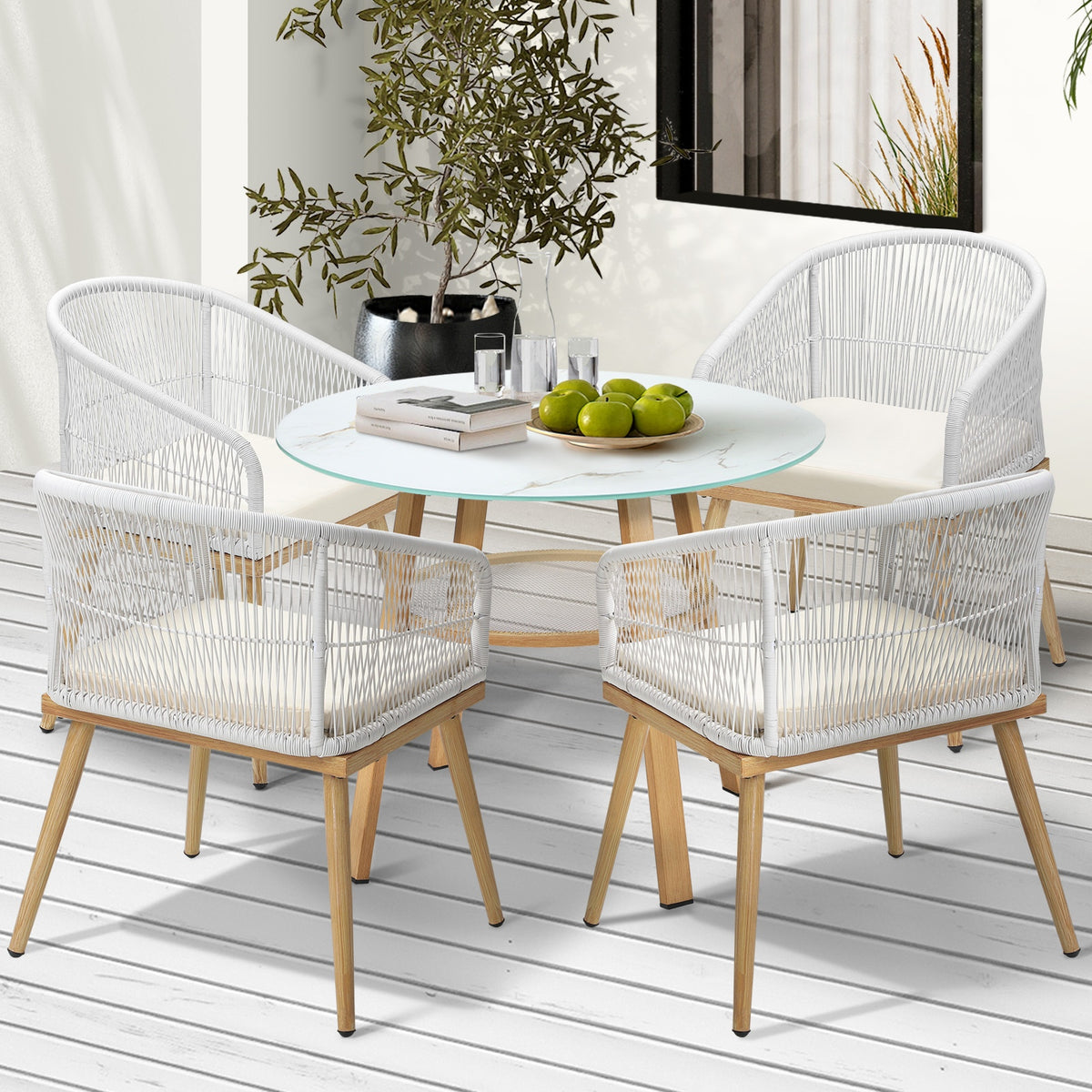 Livsip Outdoor Dining Set Table Lounge Chairs Patio Furniture Setting 5 Piece - Sunyee