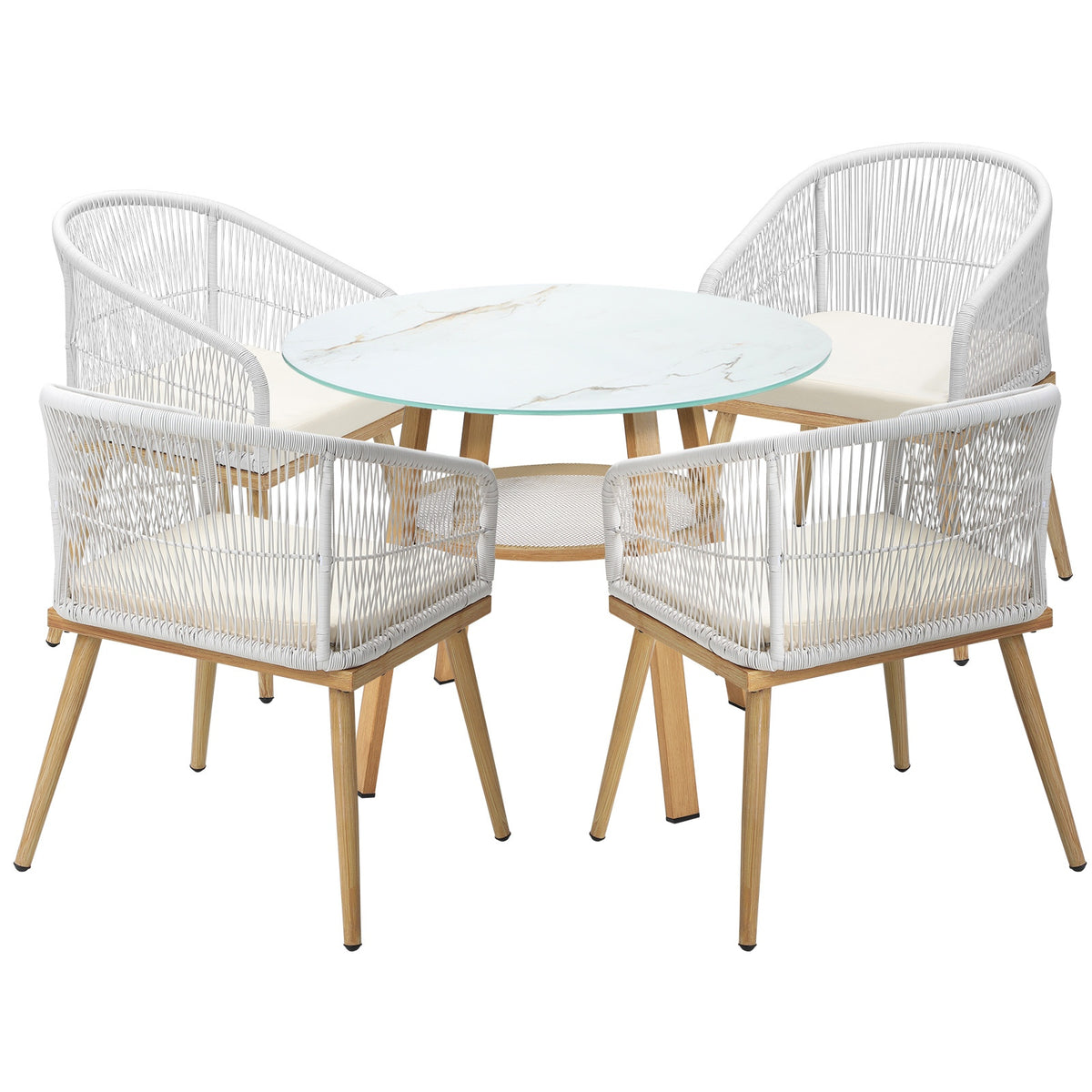 Livsip Outdoor Dining Set Table Lounge Chairs Patio Furniture Setting 5 Piece - Sunyee