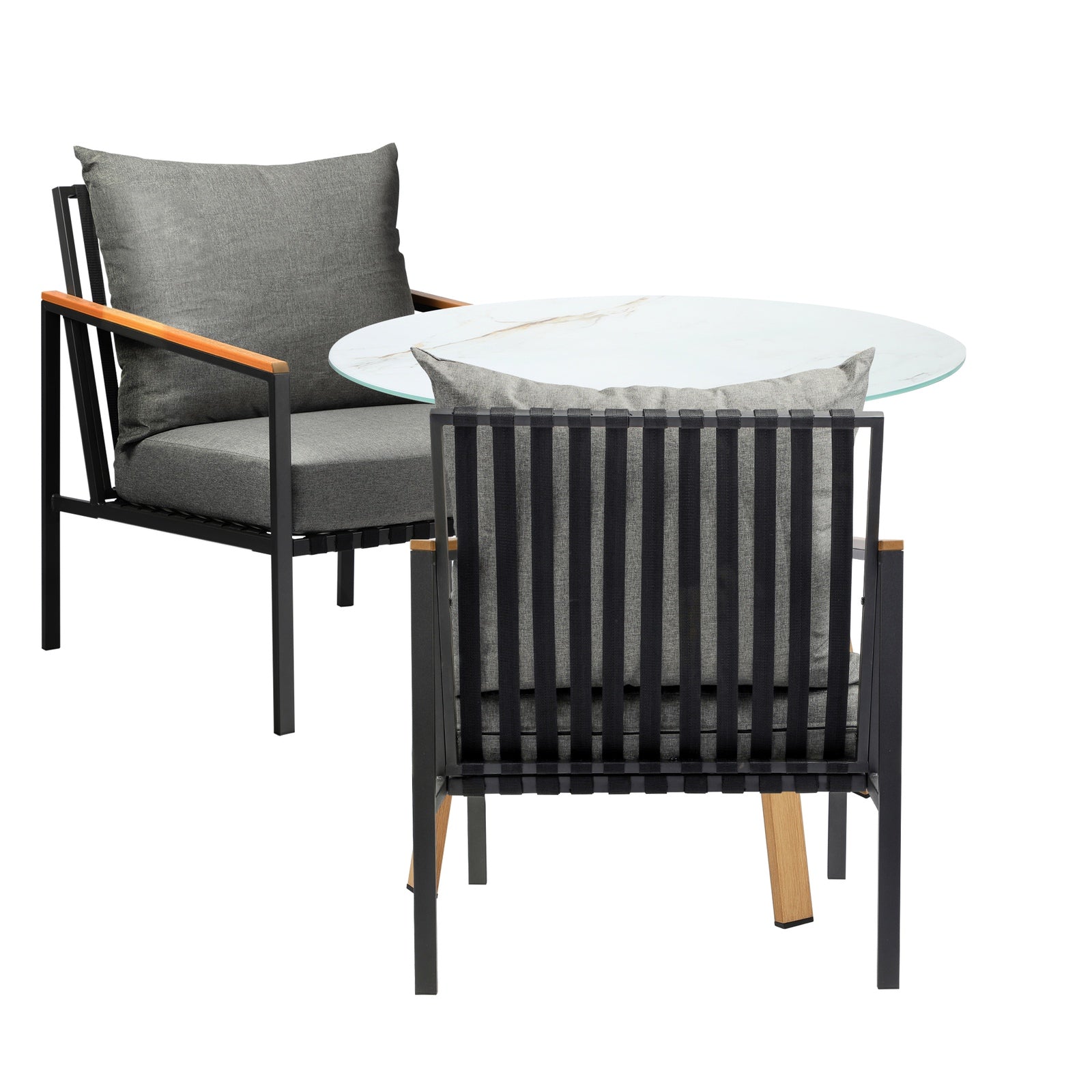 Livsip 3 Piece Outdoor Dining Setting Table w/Storage Shelf Patio Furniture Set - Sunyee