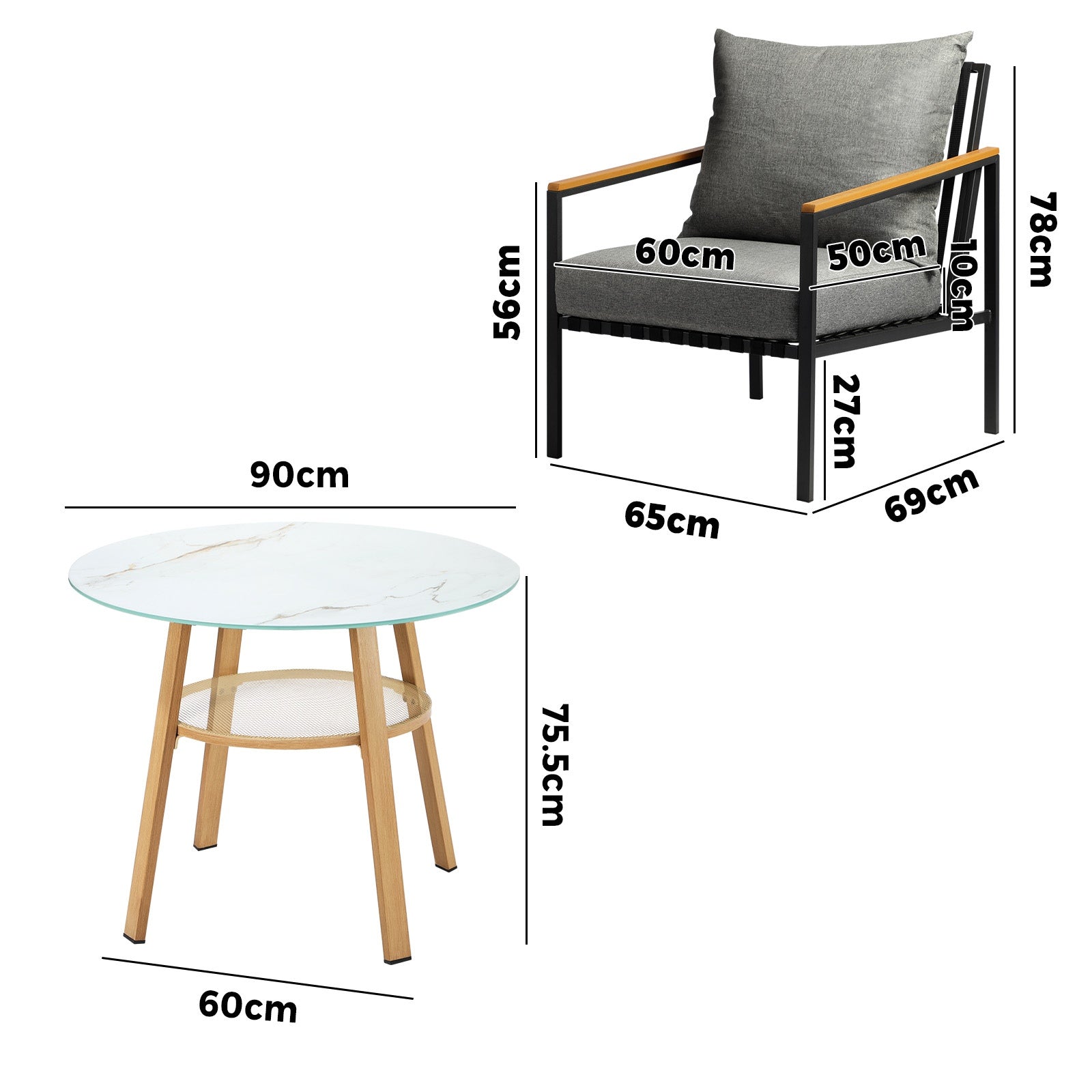 Livsip 3 Piece Outdoor Dining Setting Table w/Storage Shelf Patio Furniture Set - Sunyee