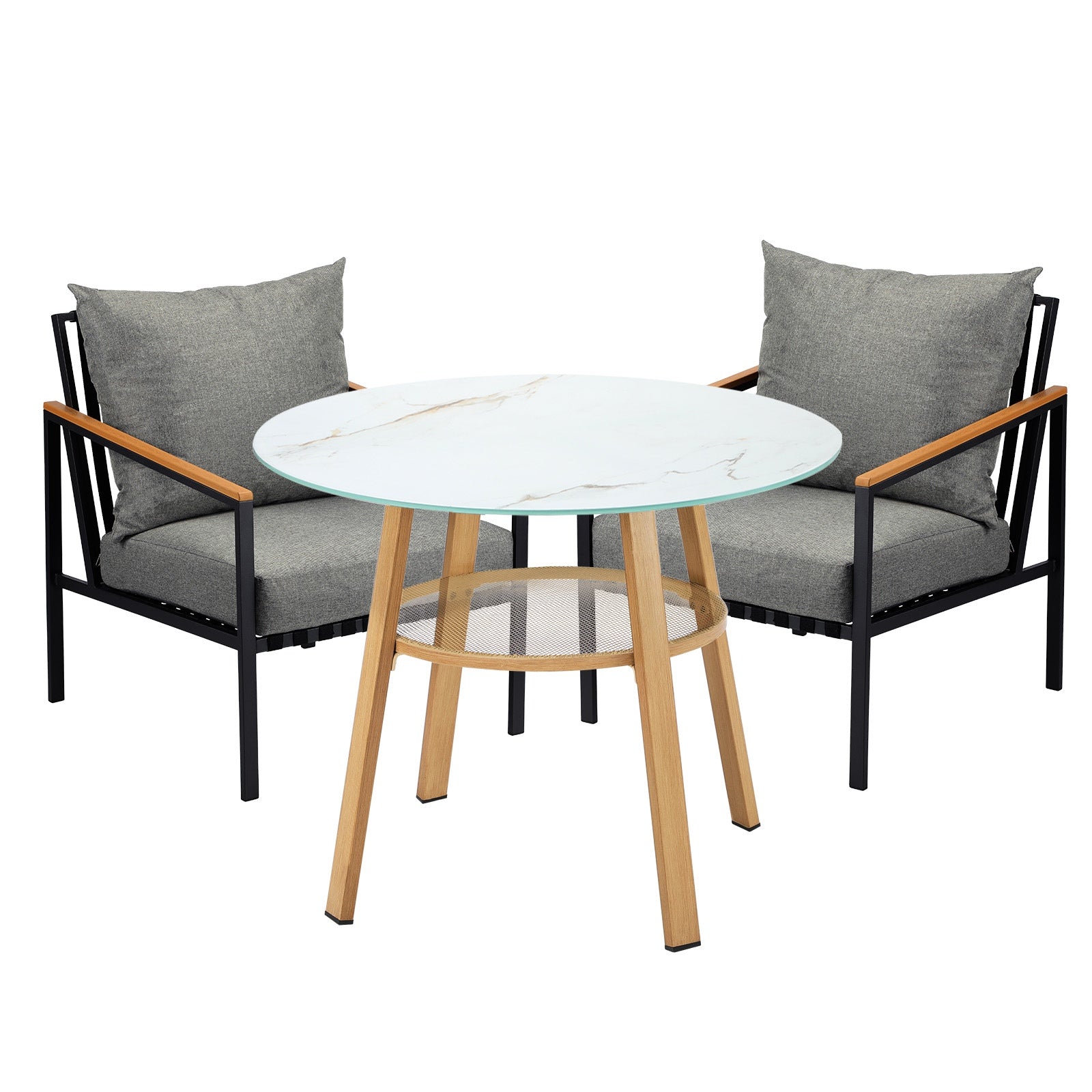 Livsip 3 Piece Outdoor Dining Setting Table w/Storage Shelf Patio Furniture Set - Sunyee