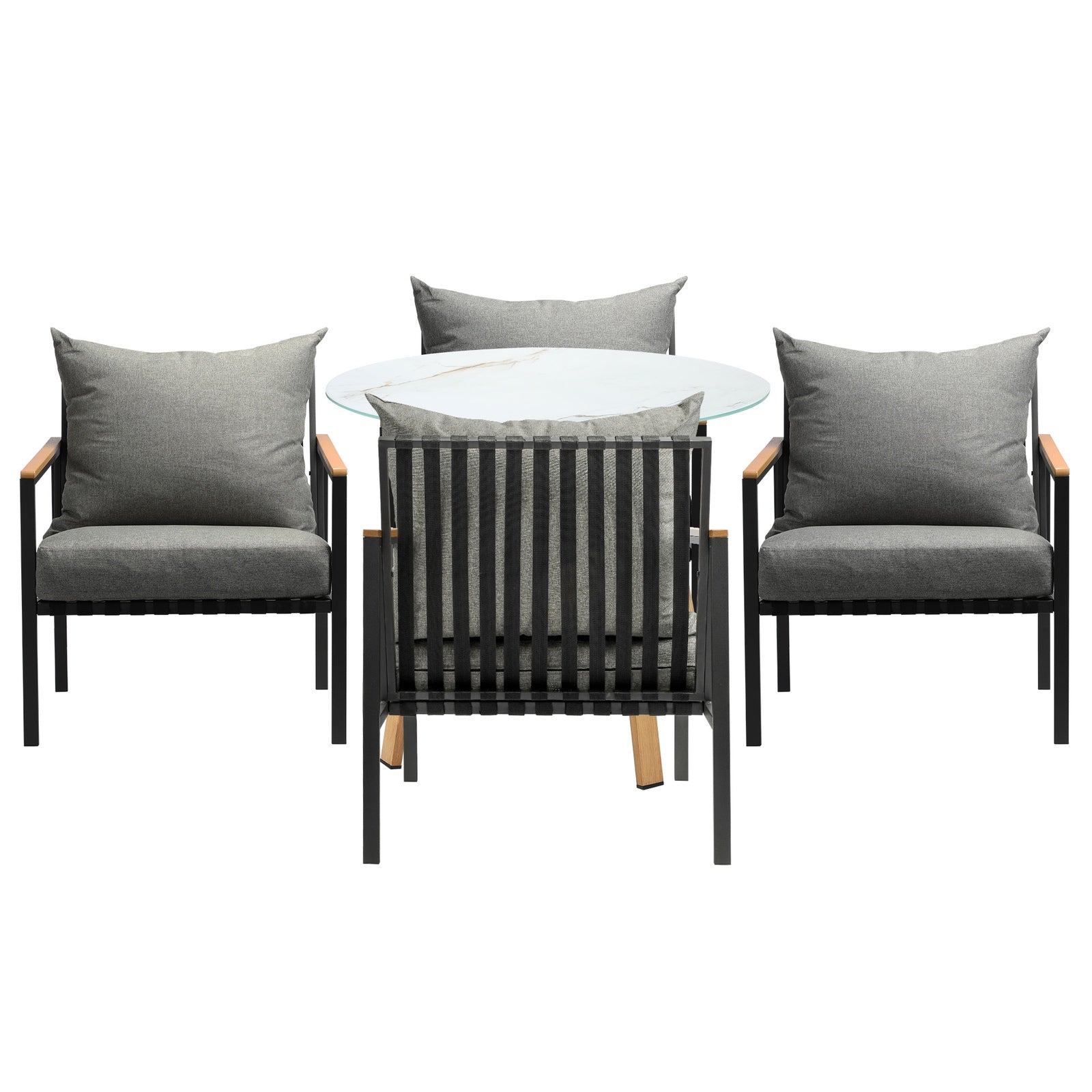 Livsip 5 Piece Outdoor Dining Setting Table Patio w/Storage Shelf Furniture Set - Sunyee