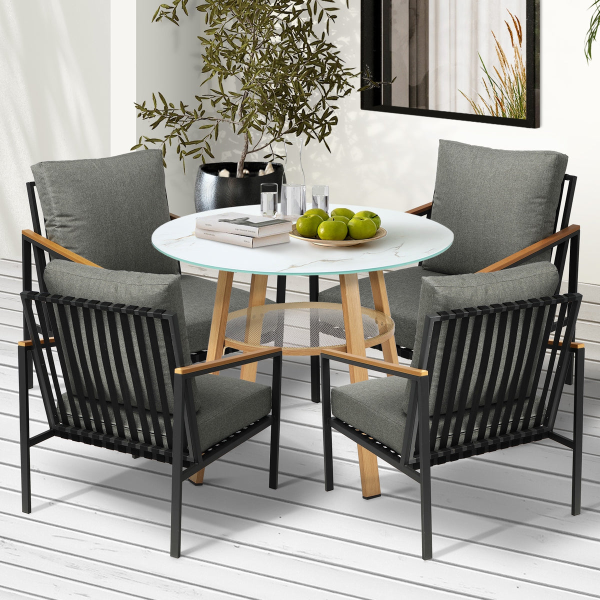 Livsip Outdoor Patio Setting Furniture Lounge Bistro Dining Set 4 Seater - Sunyee