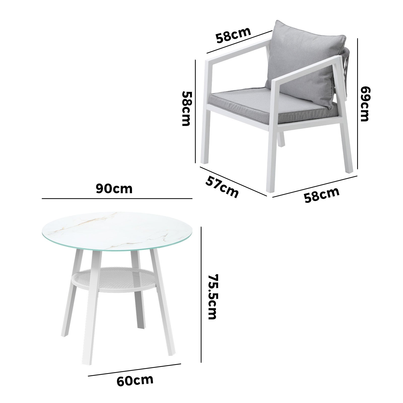 Livsip Outdoor Dining Setting Lounge Chair Patio Furniture Bistro Set 3PCS White - Sunyee
