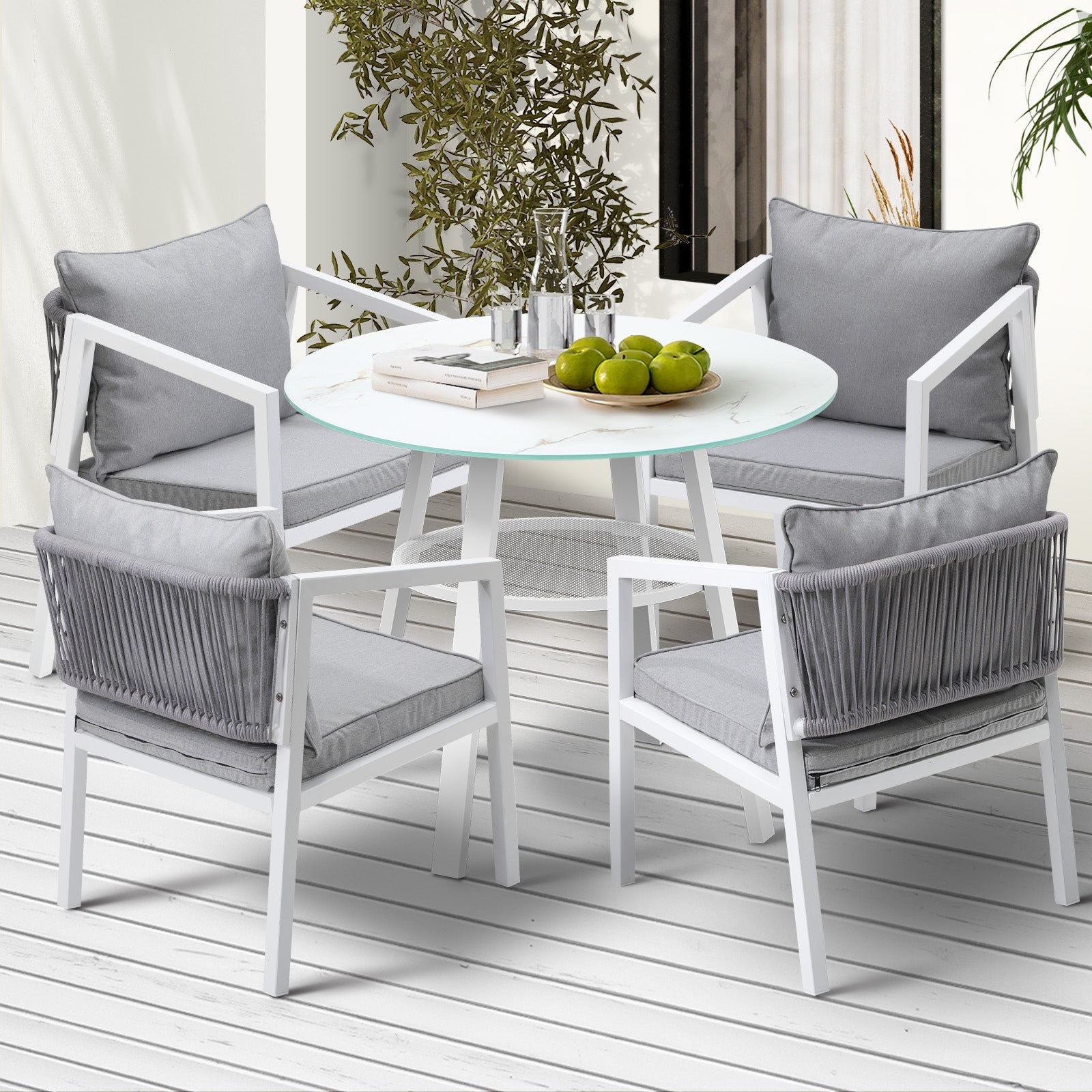 Livsip Outdoor Dining Setting Lounge Chair Patio Furniture Bistro Set 5PCS White - Sunyee