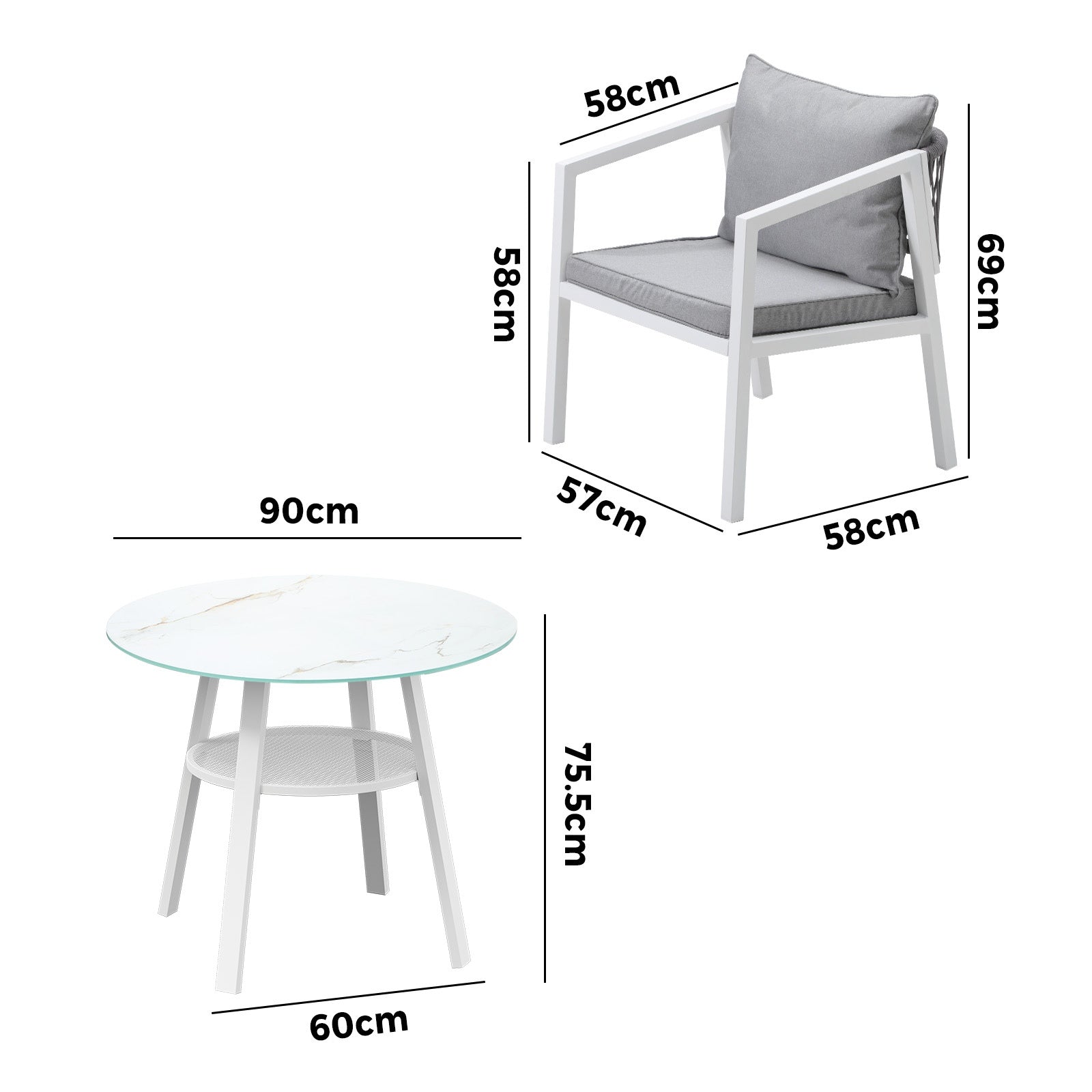 Livsip Outdoor Dining Setting Lounge Chair Patio Furniture Bistro Set 5PCS White - Sunyee