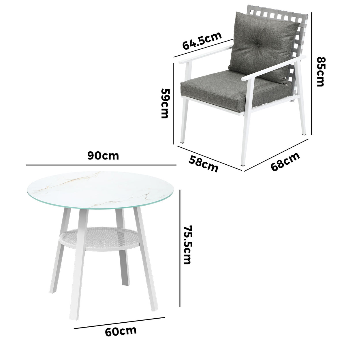 Livsip Outdoor Dining Set Patio Furniture Setting 3PCS Marble Table Rattan Chair - Sunyee