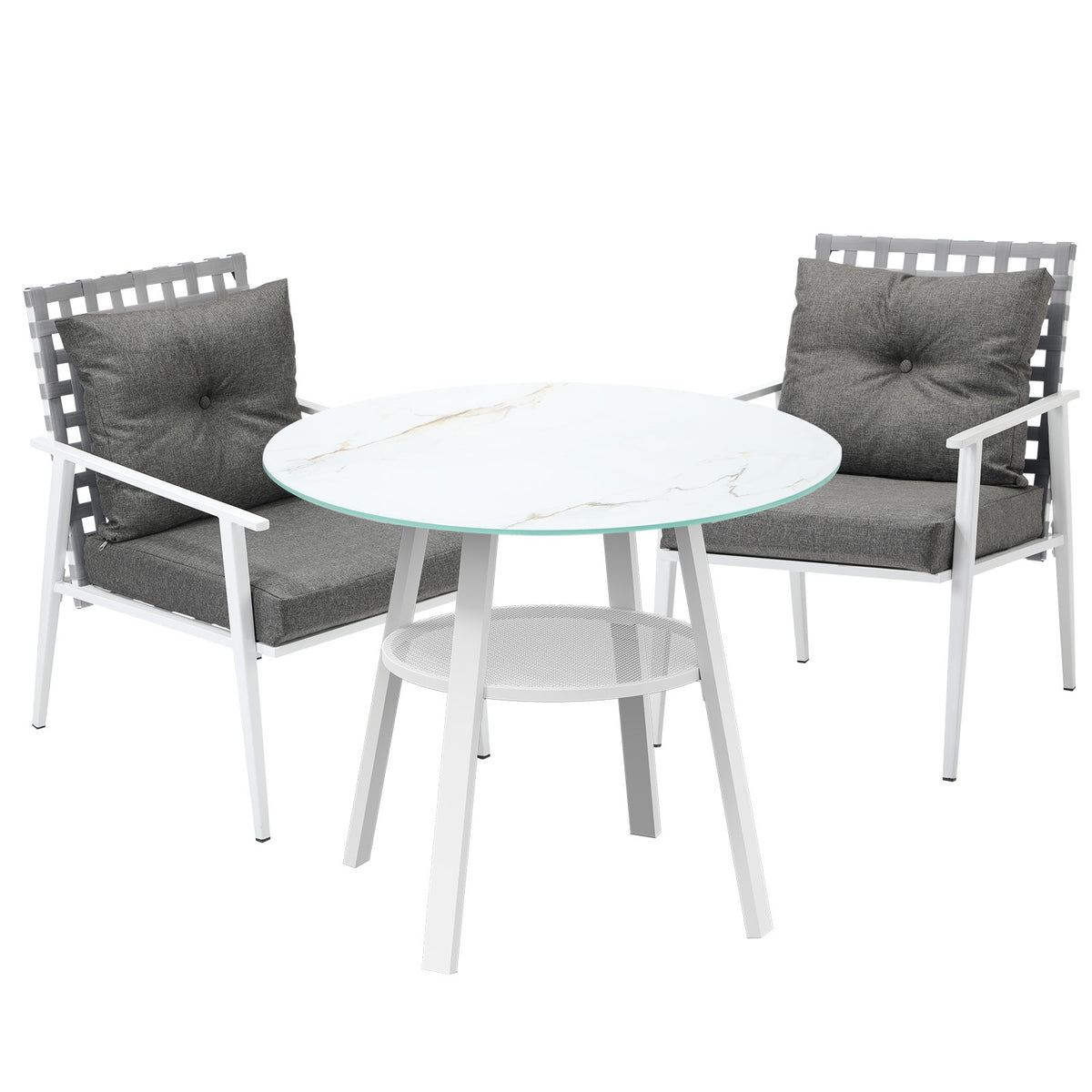 Livsip Outdoor Dining Set Patio Furniture Setting 3PCS Marble Table Rattan Chair - Sunyee