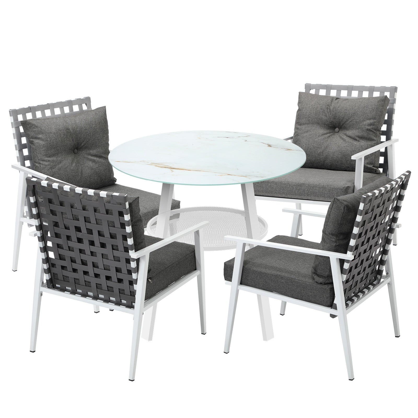 Livsip Outdoor Dining Set Patio Furniture Setting 5PCS Marble Table Rattan Chair - Sunyee