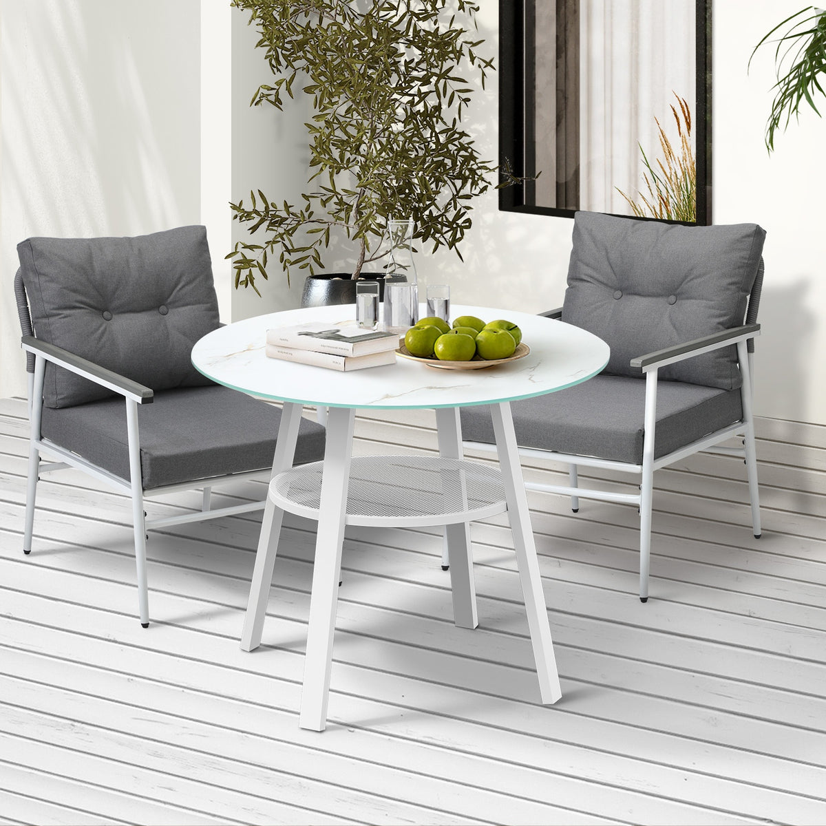 Livsip Outdoor Dining Setting Patio Furniture Set 2 Seater Tempered Glass Table - Sunyee