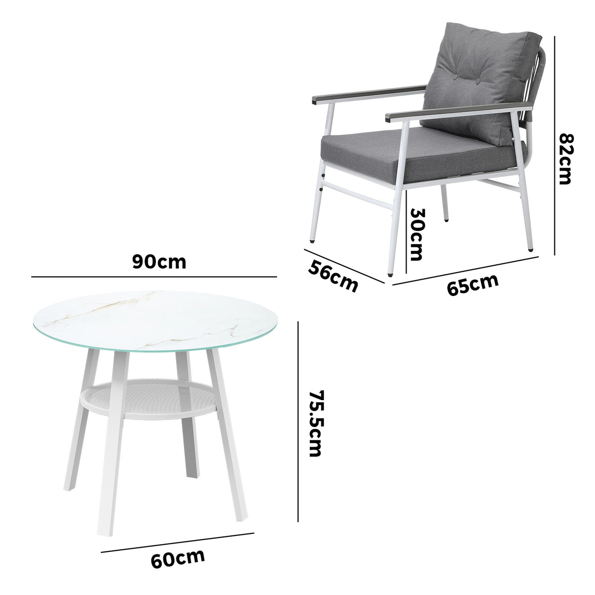 Livsip Outdoor Dining Setting Patio Furniture Set 2 Seater Tempered Glass Table - Sunyee