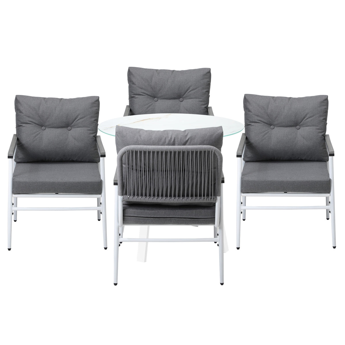 Livsip Outdoor Dining Setting Patio Furniture Set 4 Seater Tempered Glass Table - Sunyee