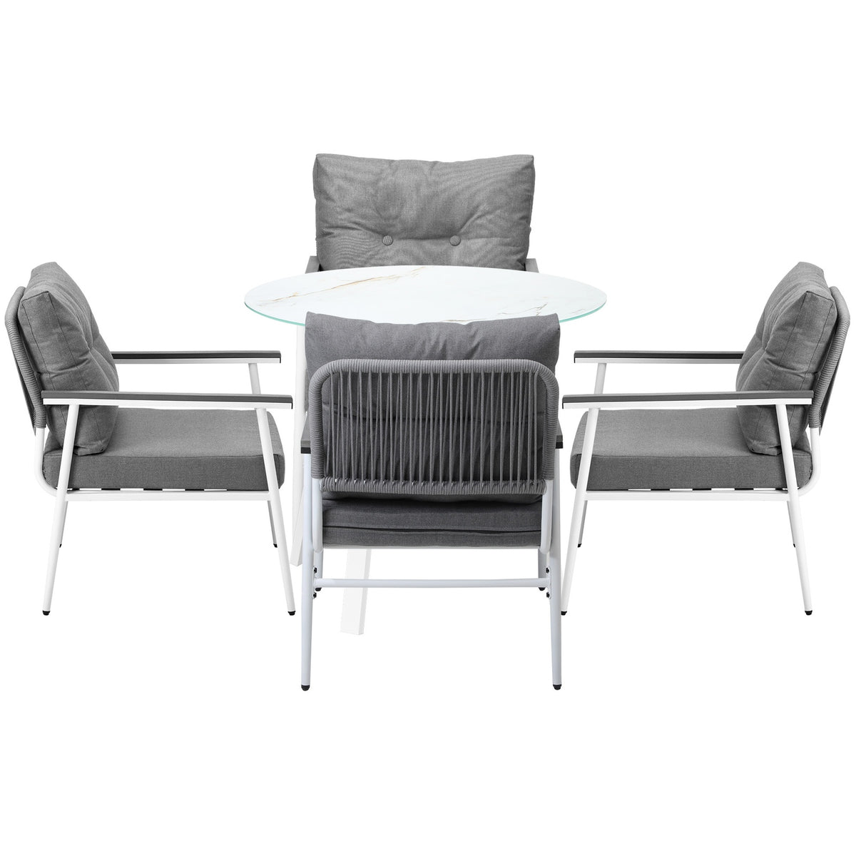 Livsip Outdoor Dining Setting Patio Furniture Set 4 Seater Tempered Glass Table - Sunyee