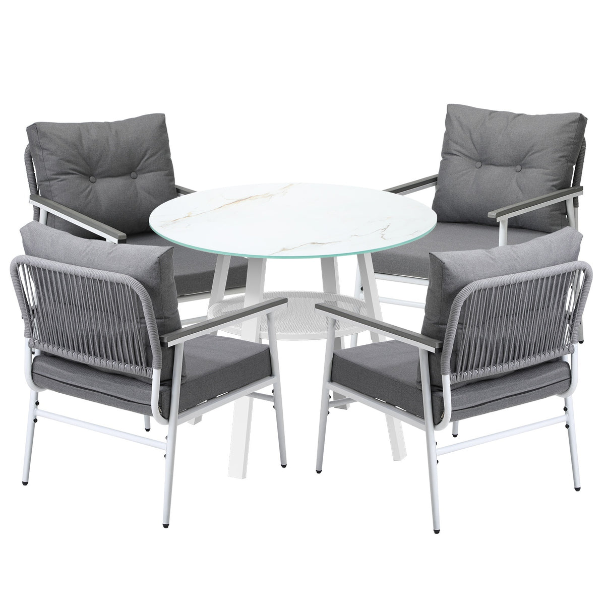 Livsip Outdoor Dining Setting Patio Furniture Set 4 Seater Tempered Glass Table - Sunyee