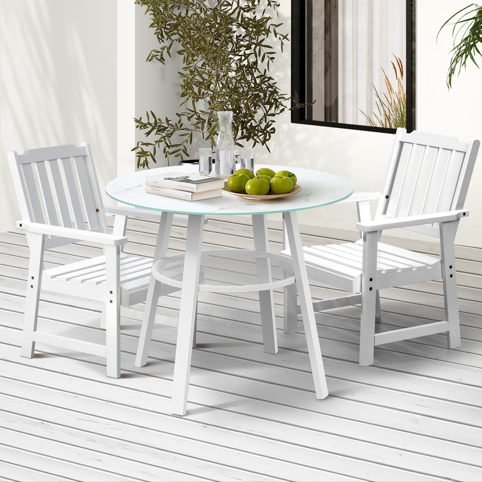 Livsip 3PCS Outdoor Dining Setting Solid Wood Chair Patio Furniture Set - Sunyee