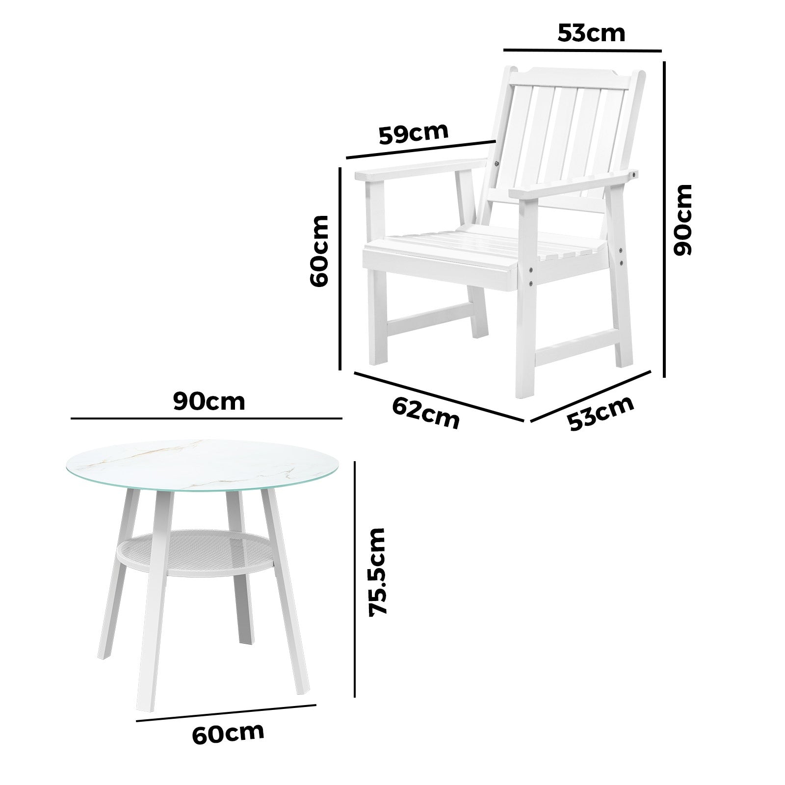 Livsip 3PCS Outdoor Dining Setting Solid Wood Chair Patio Furniture Set - Sunyee