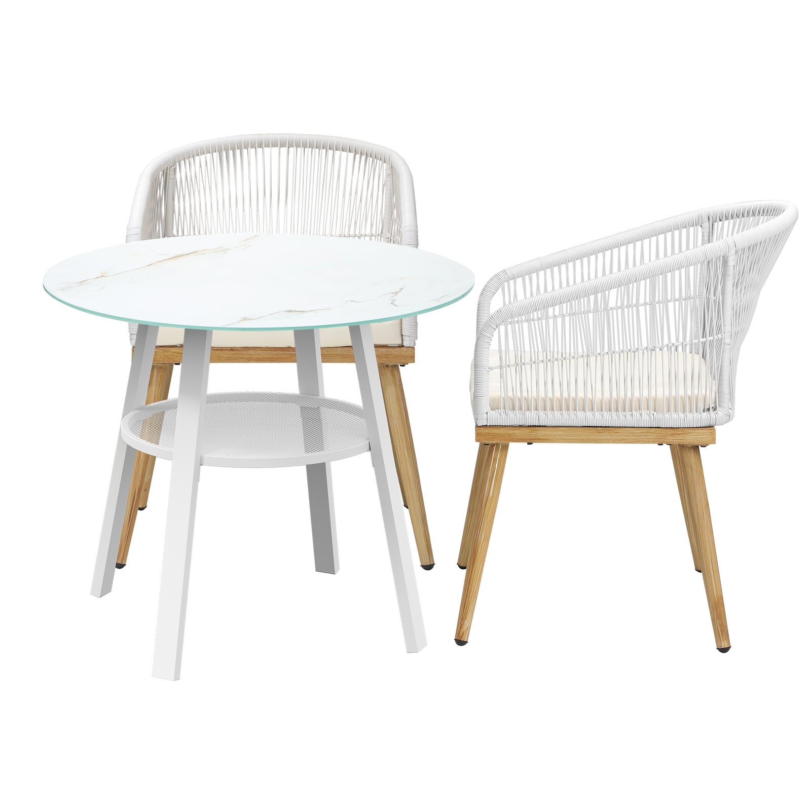 Livsip 3PCS Outdoor Dining Setting Table w/Storage Shelf Patio Furniture Set - Sunyee