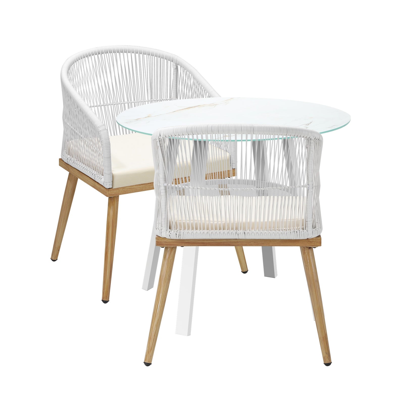Livsip 3PCS Outdoor Dining Setting Table w/Storage Shelf Patio Furniture Set - Sunyee
