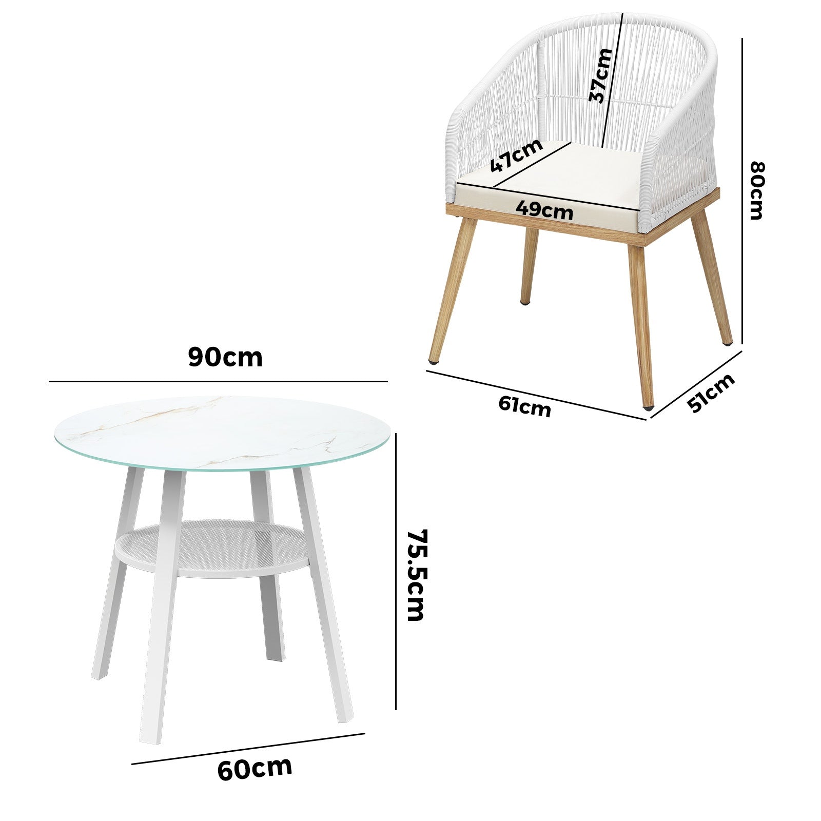 Livsip 3PCS Outdoor Dining Setting Table w/Storage Shelf Patio Furniture Set - Sunyee