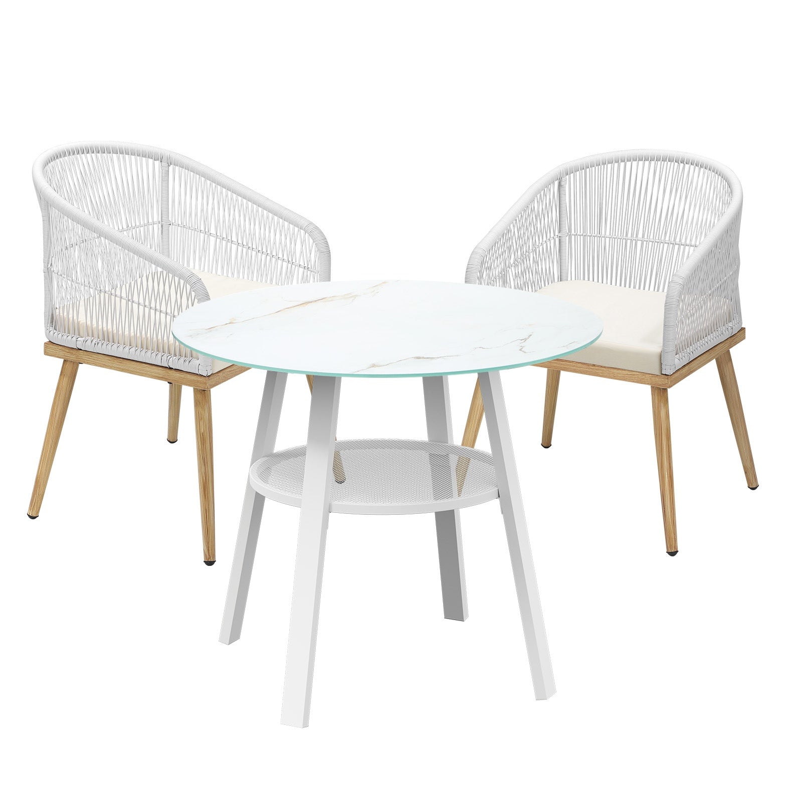 Livsip 3PCS Outdoor Dining Setting Table w/Storage Shelf Patio Furniture Set - Sunyee