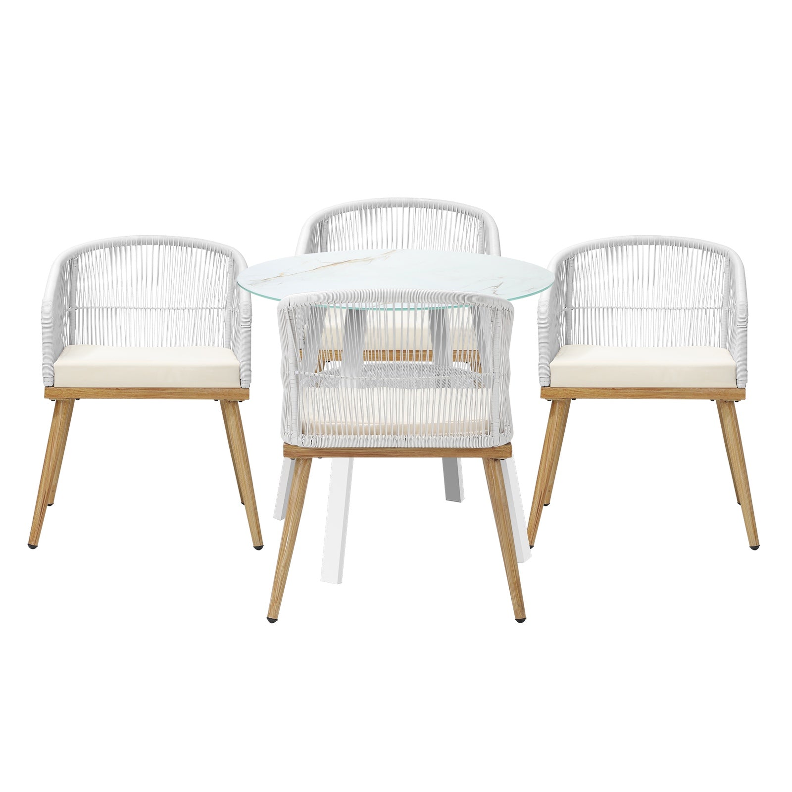Livsip 5PCS Outdoor Dining Setting Table w/ Storage Shelf Patio Furniture Set - Sunyee