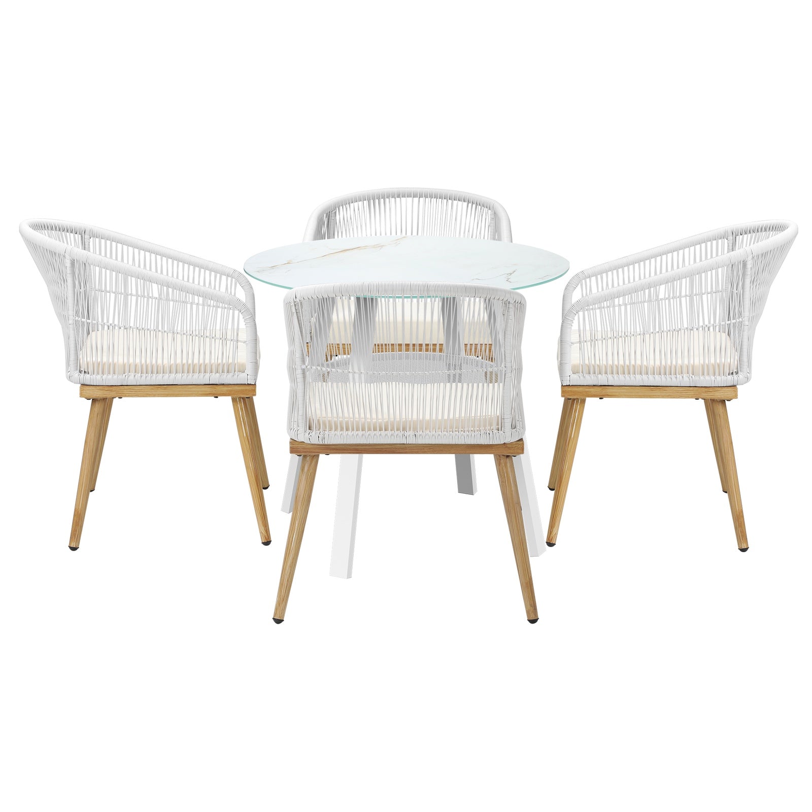 Livsip 5PCS Outdoor Dining Setting Table w/ Storage Shelf Patio Furniture Set - Sunyee
