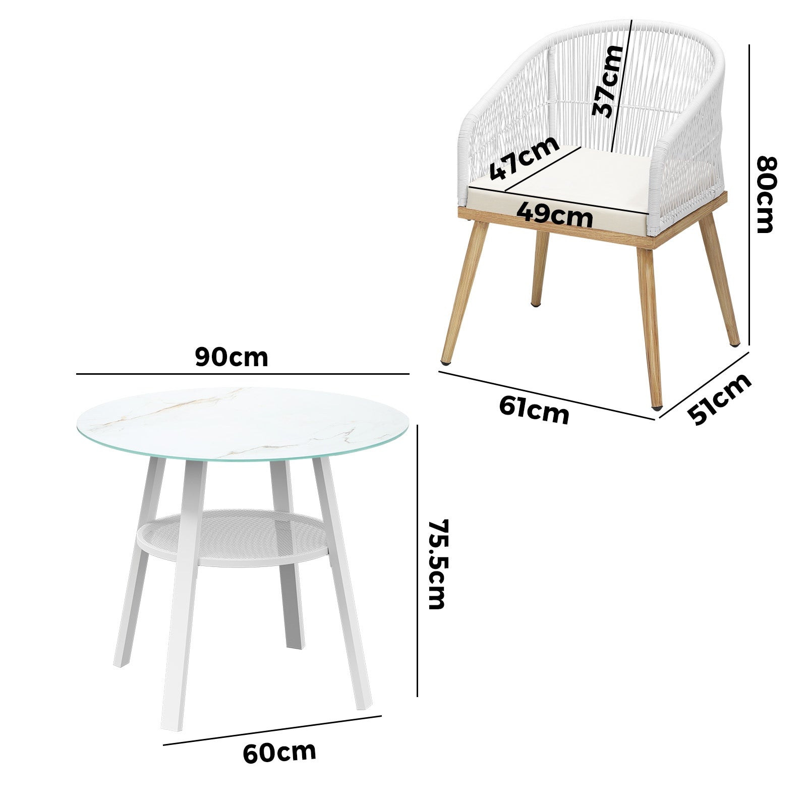 Livsip 5PCS Outdoor Dining Setting Table w/ Storage Shelf Patio Furniture Set - Sunyee