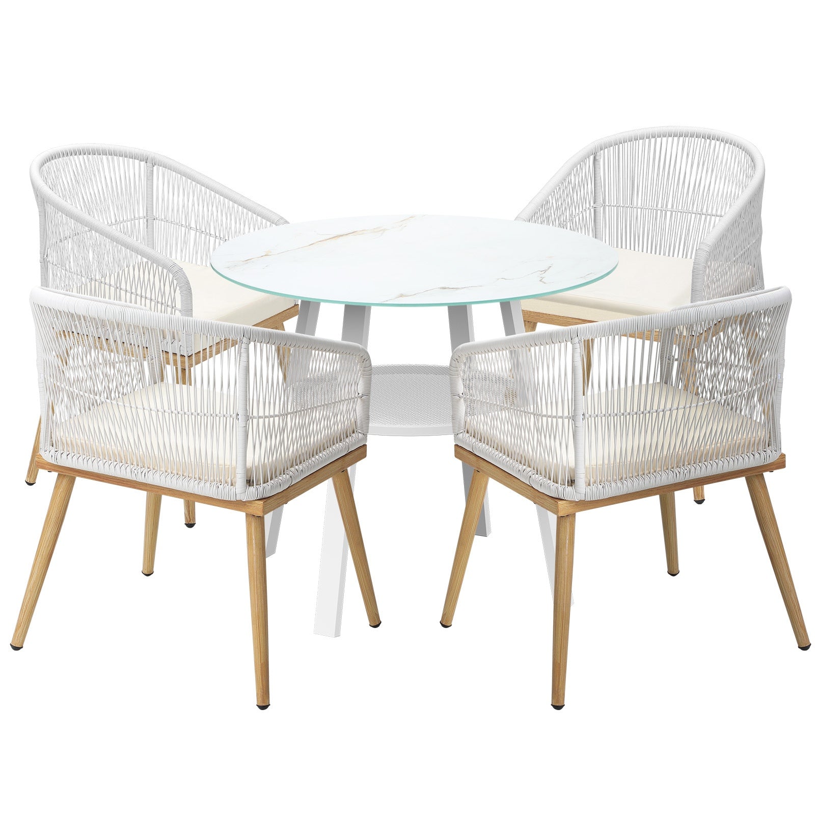 Livsip 5PCS Outdoor Dining Setting Table w/ Storage Shelf Patio Furniture Set - Sunyee