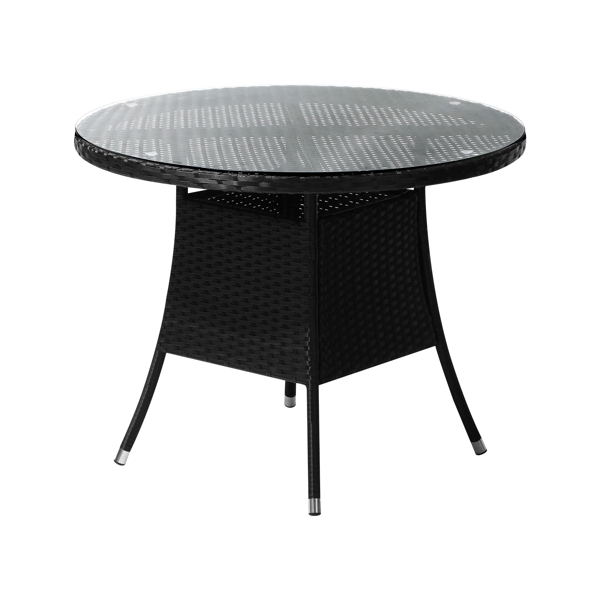 Livsip Outdoor Dining Table 90CM Round Rattan Glass Table Patio Furniture Black - Sunyee