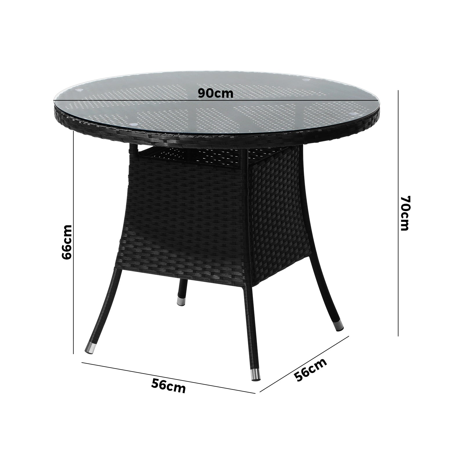 Livsip Outdoor Dining Table 90CM Round Rattan Glass Table Patio Furniture Black - Sunyee