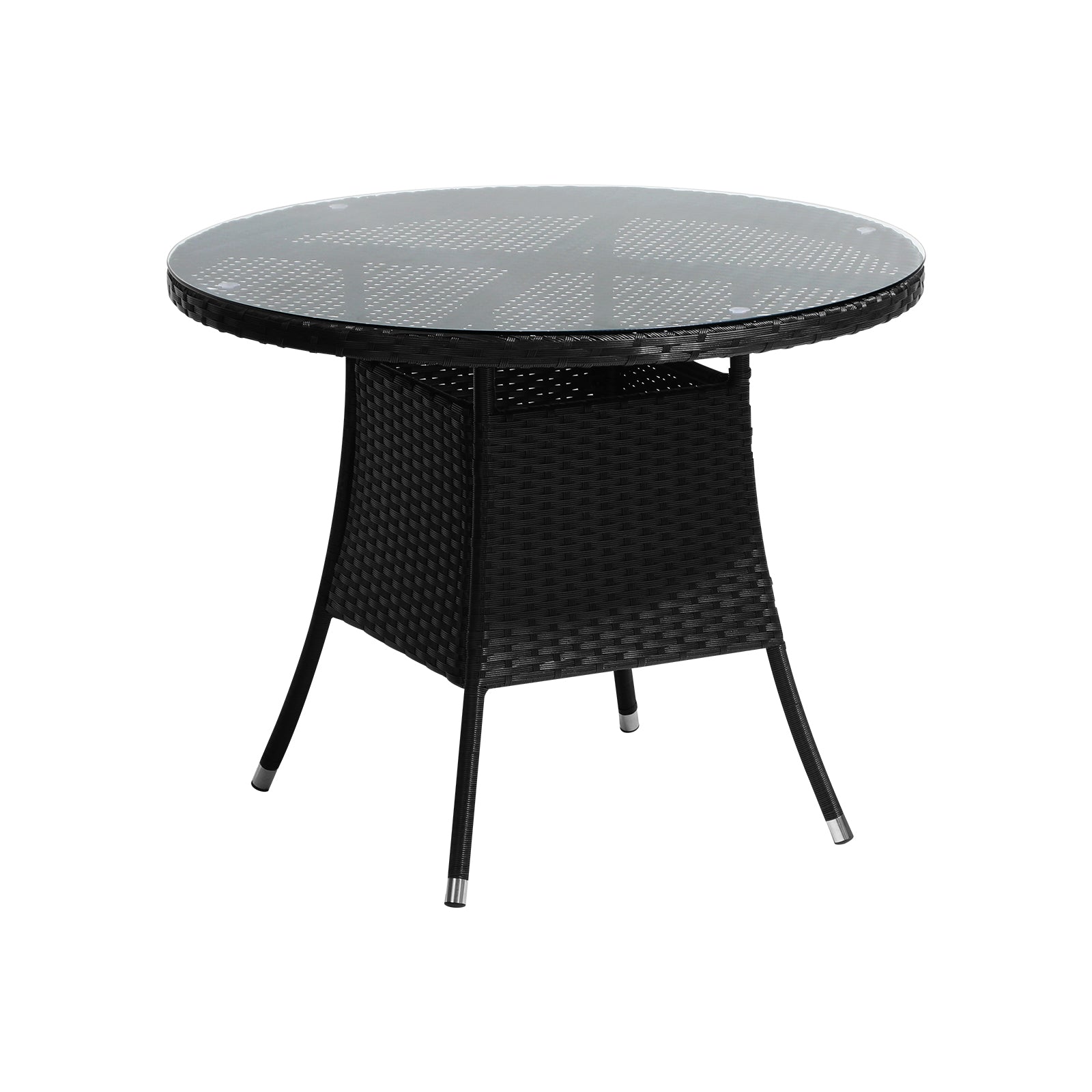 Livsip Outdoor Dining Table 90CM Round Rattan Glass Table Patio Furniture Black - Sunyee