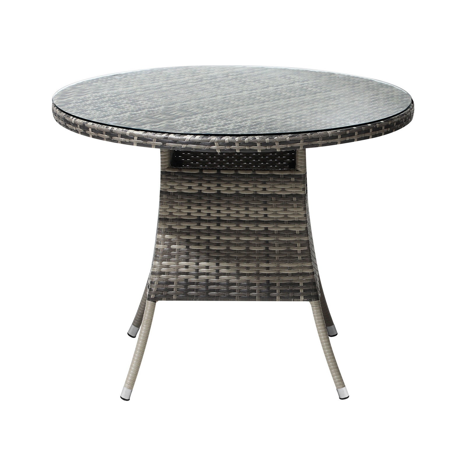 Livsip 90CM Outdoor Dining Table Round Rattan Glass Table Patio Furniture Grey - Sunyee