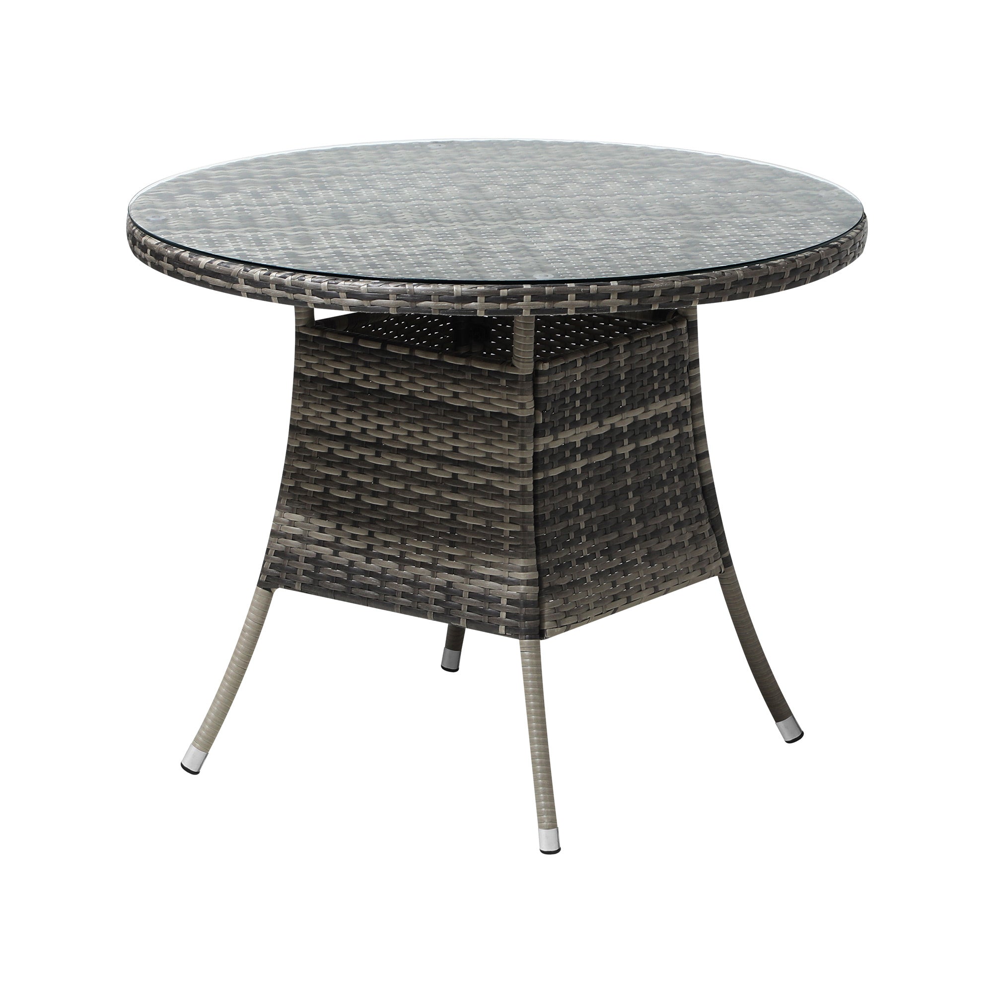 Livsip 90CM Outdoor Dining Table Round Rattan Glass Table Patio Furniture Grey - Sunyee
