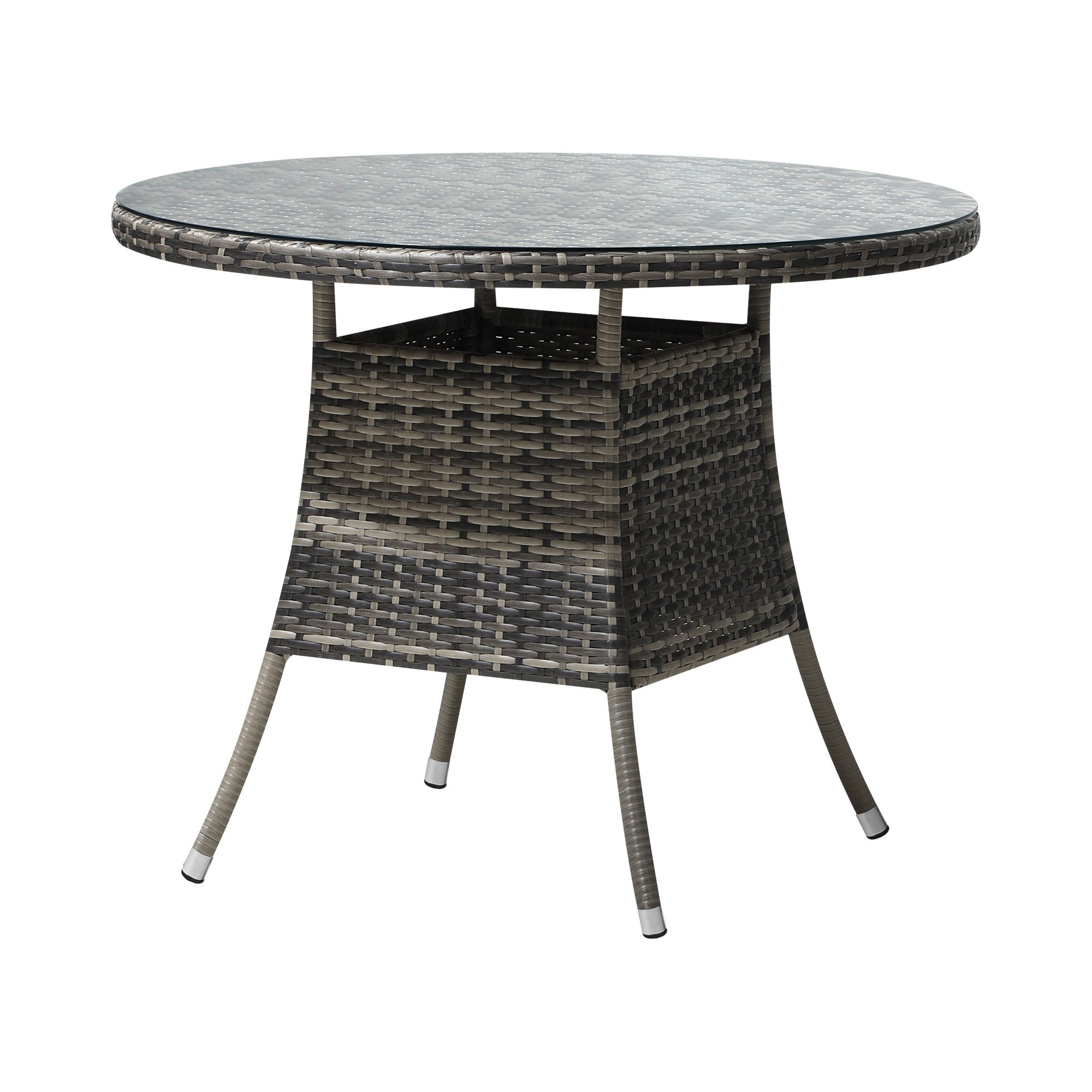Livsip 90CM Outdoor Dining Table Round Rattan Glass Table Patio Furniture Grey - Sunyee