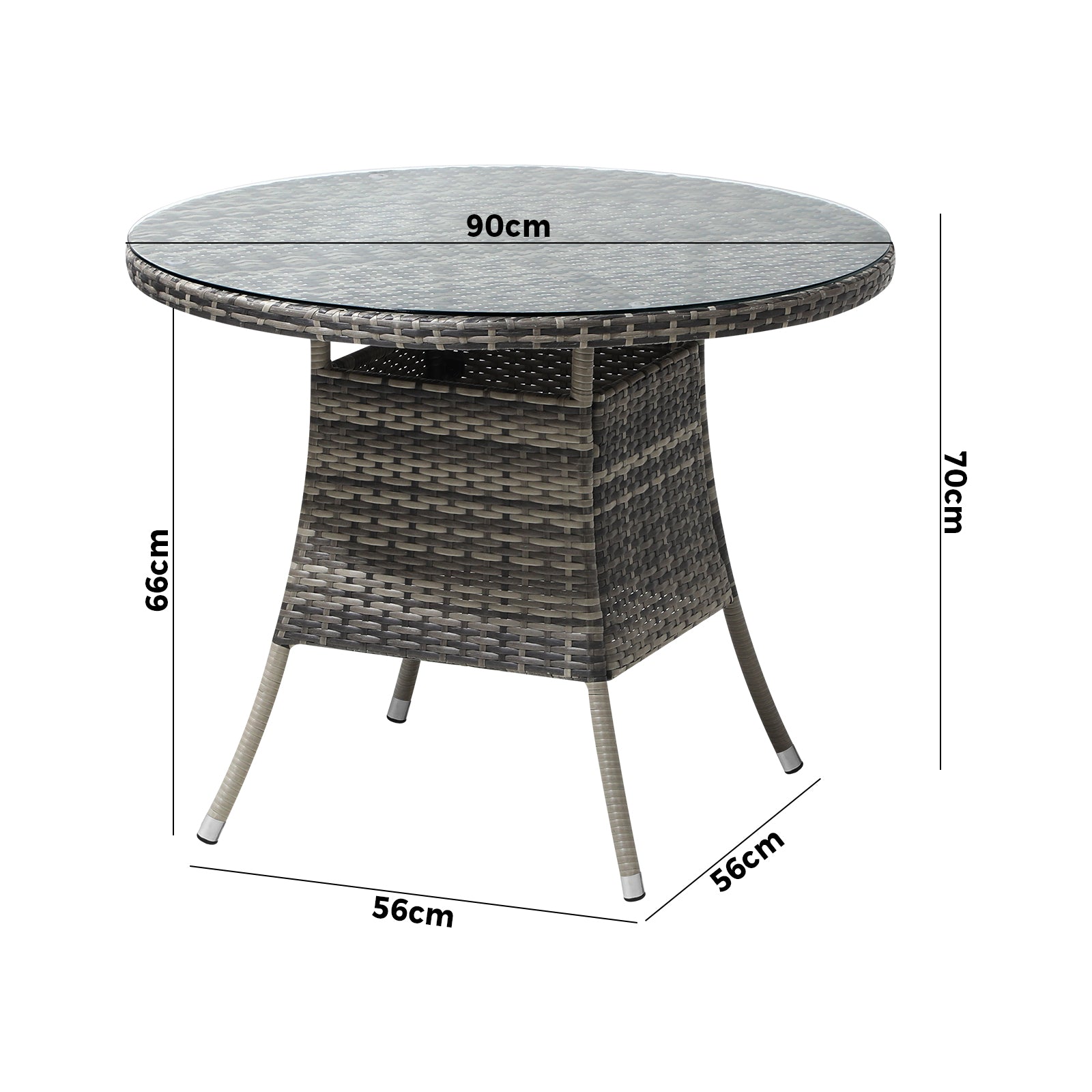 Livsip 90CM Outdoor Dining Table Round Rattan Glass Table Patio Furniture Grey - Sunyee