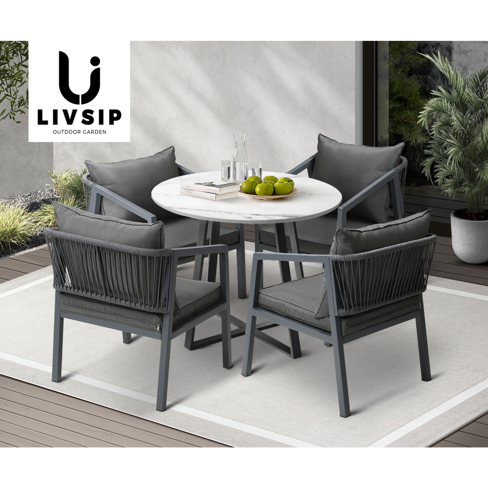 Livsip 5PCS Outdoor Dining Setting Table Lounge Chair Patio Furniture Bistro Set - Sunyee