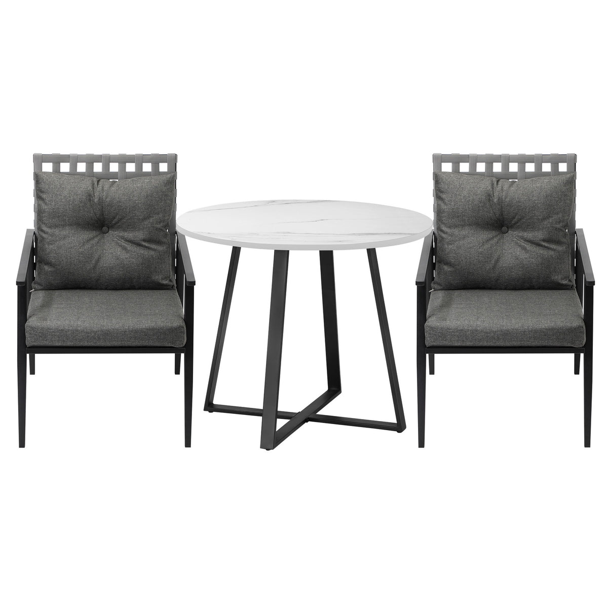 Livsip Outdoor Dining Set 2 Seater Marble Table Patio Furniture Rattan Armchair