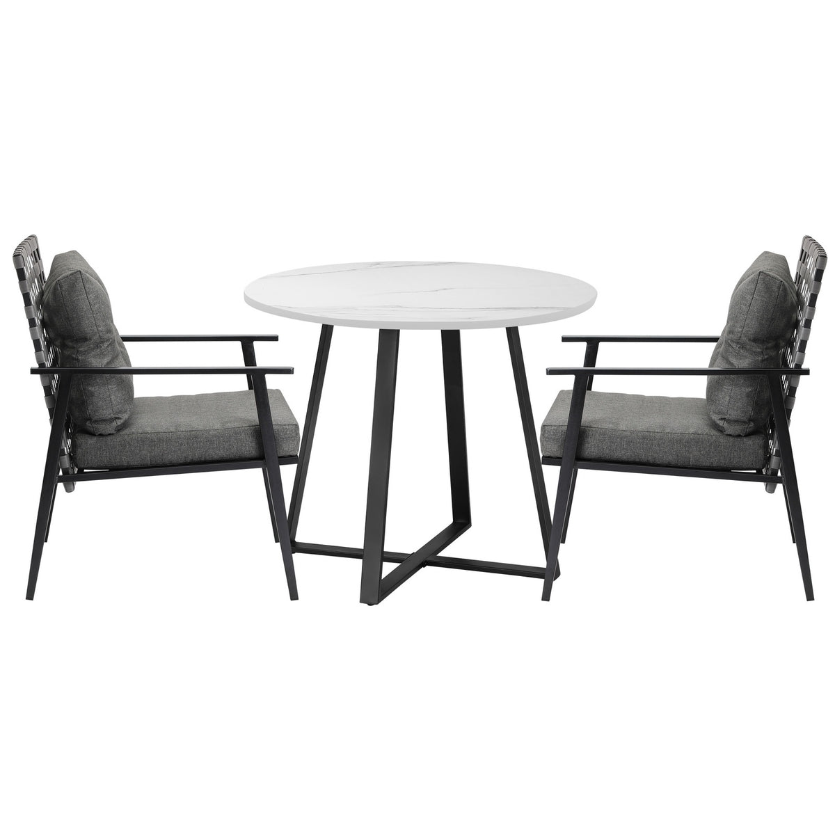 Livsip Outdoor Dining Set 2 Seater Marble Table Patio Furniture Rattan Armchair