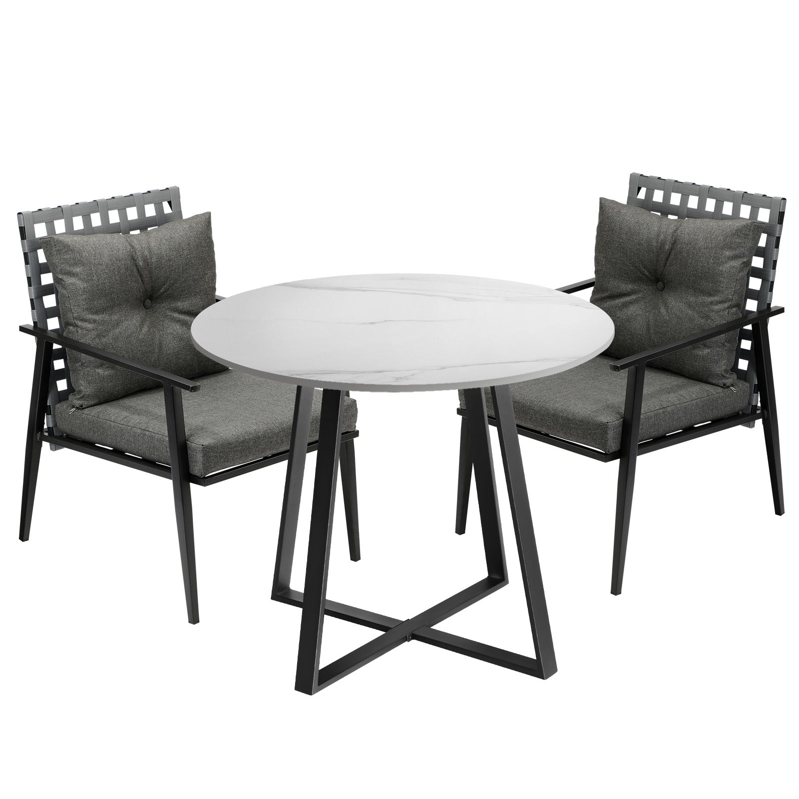 Livsip Outdoor Dining Set 2 Seater Marble Table Patio Furniture Rattan Armchair - Sunyee