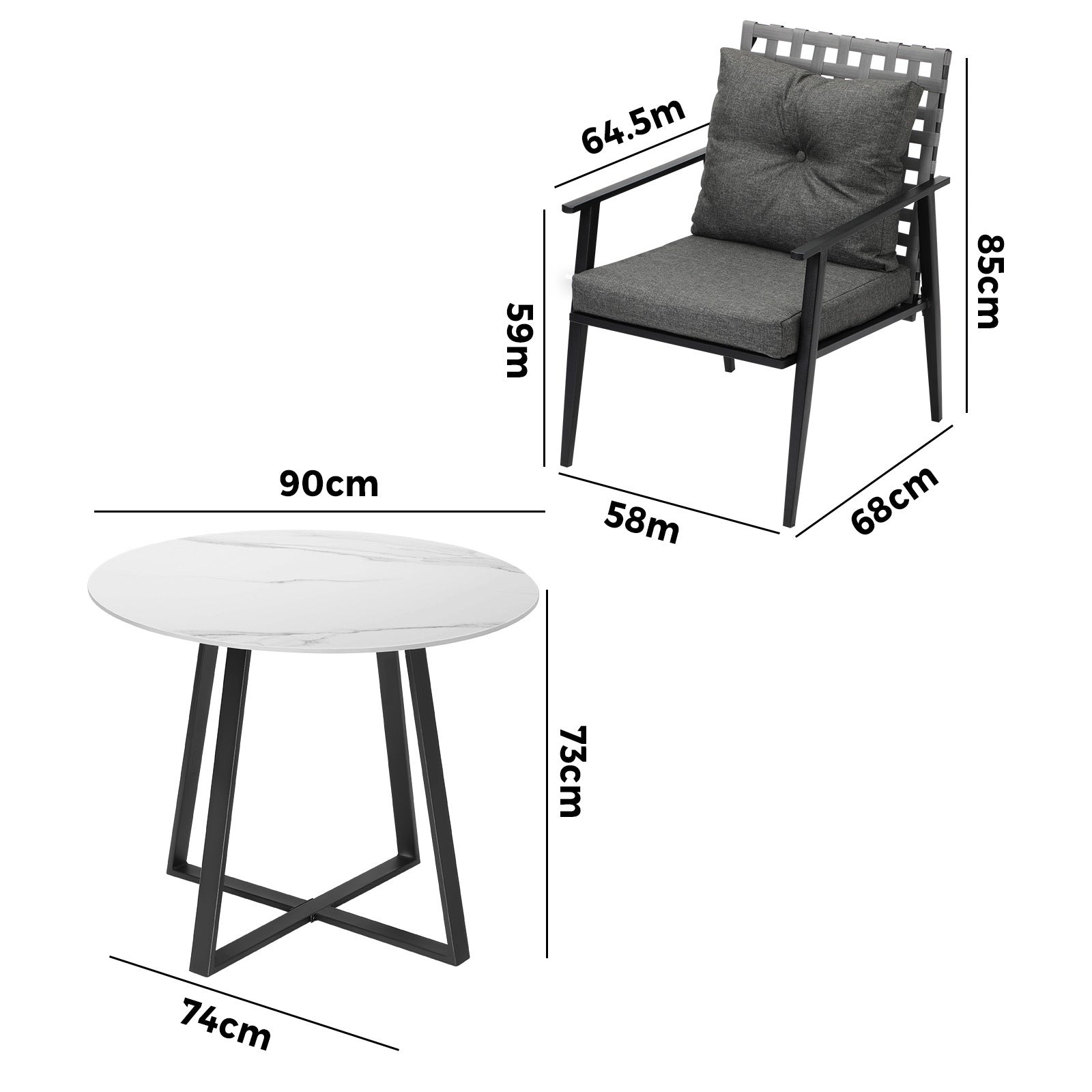 Livsip Outdoor Dining Set 4 Seater Marble Table Patio Furniture Rattan Armchair - Sunyee