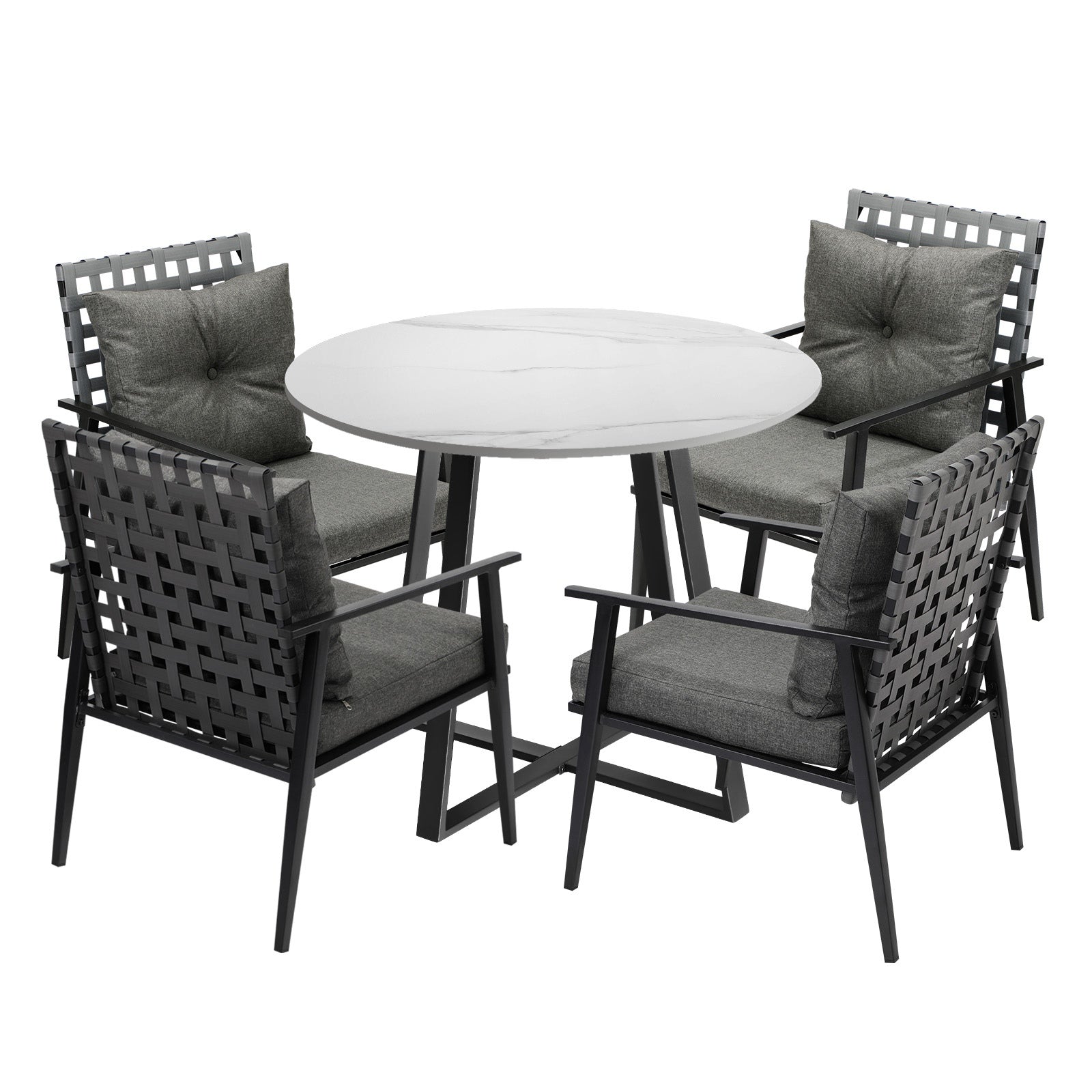 Livsip Outdoor Dining Set 4 Seater Marble Table Patio Furniture Rattan Armchair - Sunyee