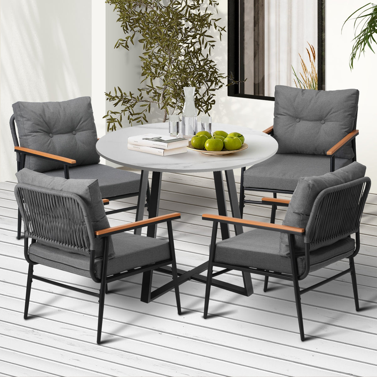 Livsip Outdoor Dining Set Patio Furniture 5PCS Garden Lounge Setting - Sunyee