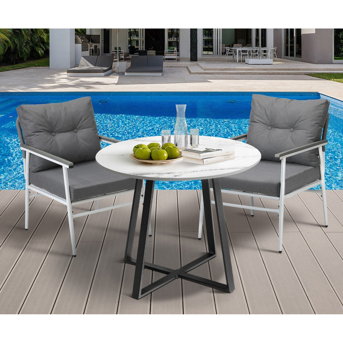 Livsip Outdoor Dining Set Patio Furniture 2 Seater Marble Table